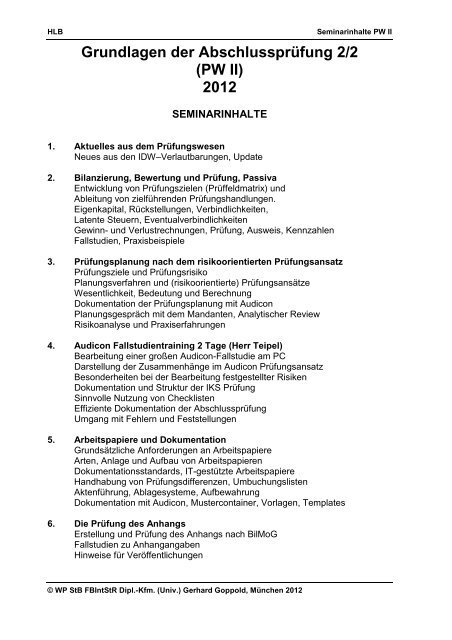 Grundlagen der Abschlussprüfung 2/2 (PW II) 2012