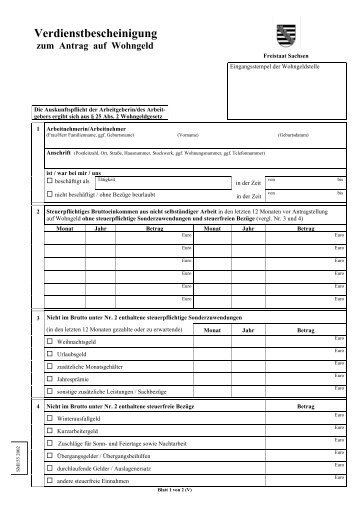 Verdienstbescheinigung zum Antrag auf Wohngeld - Dresden