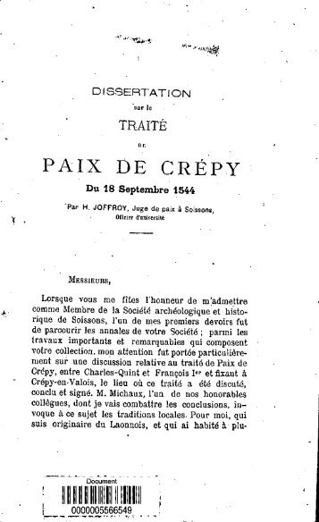 Dissertation sur le traite de paix de Crepy du 18 septembre 1544