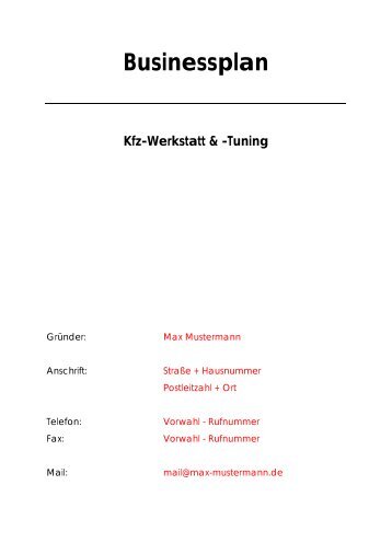 Businessplan Kfz-Werkstatt & -Tuning