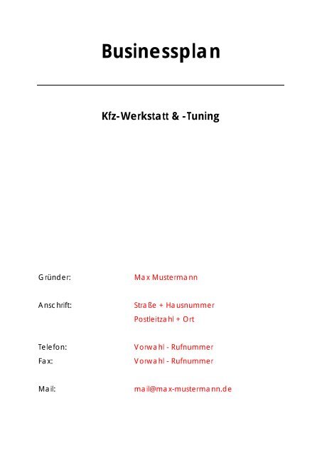 Businessplan Kfz-Werkstatt &amp; -Tuning