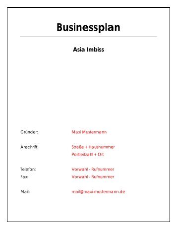 Businessplan Asia Imbiss - Dr. Müller Treuhand GmbH