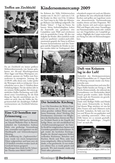 Mieminger Dorfzeitung September 2009 - Gemeinde Mieming ...