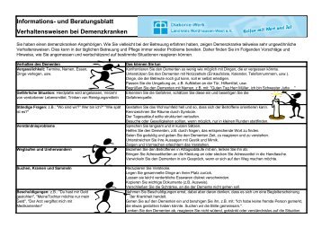 und Beratungsblatt Verhaltensweisen bei Demenzkranken