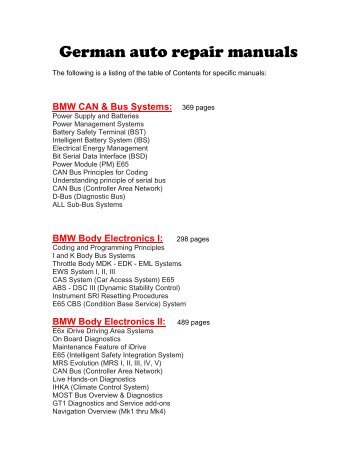 German auto repair manuals - Baum Tools