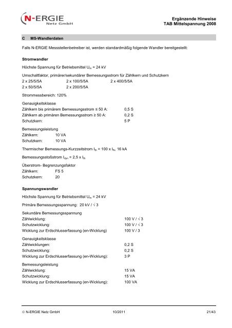 Technische Anschlussbedingungen für den Anschluss an das ...