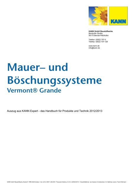 MauerÃ¢ÂÂ und BÃÂ¶schungssysteme VermontÃÂ® Grande - Kann GmbH