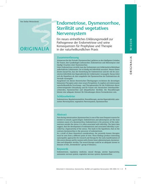 Endometriose, Dysmenorrhoe, Sterilität und vegetatives Nervensystem