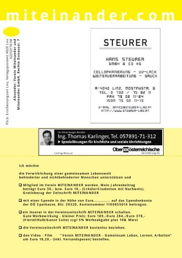 könnte Ihre Werbung stehen! Falls Sie in der Zeitschrift Miteinander ...