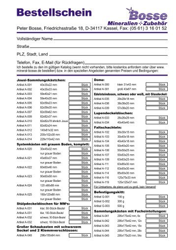 Bestellschein - Mineral Bosse