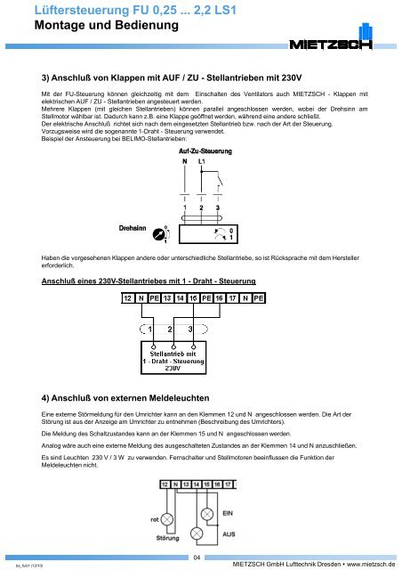 Lüftersteuerung FU 0,25 ... 2,2 LS1 Technische Beschreibung