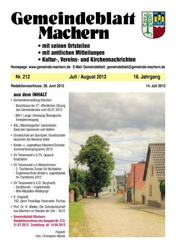 Nr. 212 Juli / August 2012 18. Jahrgang - Gemeinde Machern