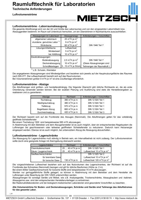 Raumlufttechnik für Laboratorien - Mietzsch GmbH Lufttechnik ...