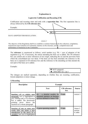 Explanations to Legiswrite Codification and Recasting (CR ...