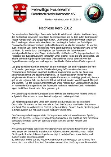 Kerbnachlese 2012 - Feuerwehr Nieder-Kainsbach