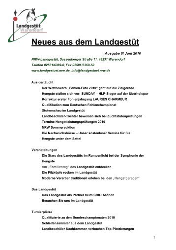 Neues aus dem Landgestüt - Landesregierung Nordrhein-Westfalen