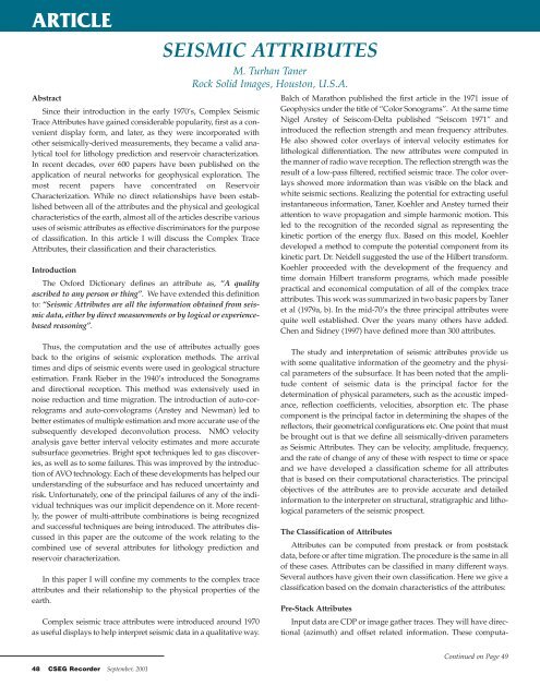 seismic attributes - Canadian Society of Exploration Geophysicists