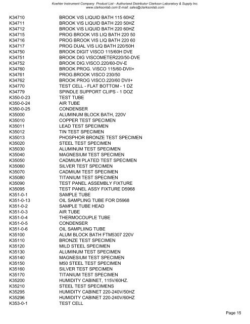 Koehler Instruments Company - Clarkson Laboratory and Supply