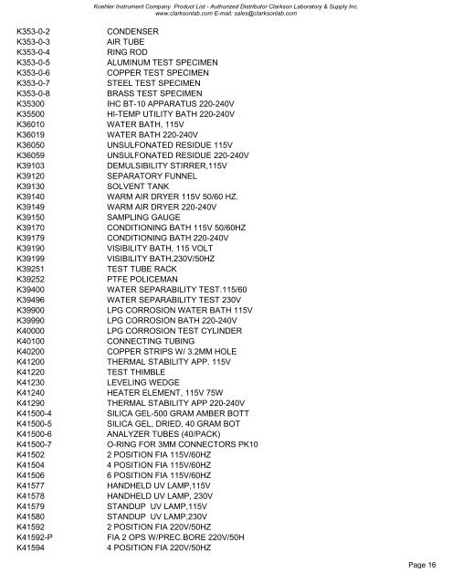Koehler Instruments Company - Clarkson Laboratory and Supply
