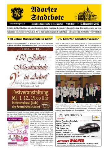 150 Jahre Musikschule in Adorf - Adorf Tor zum Oberen Vogtland