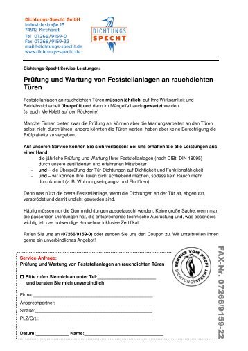 Prüfung und Wartung von Feststellanlagen an ... - Dichtungs Specht