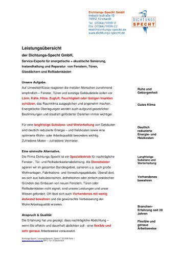 Leistungsübersicht - Dichtungs Specht