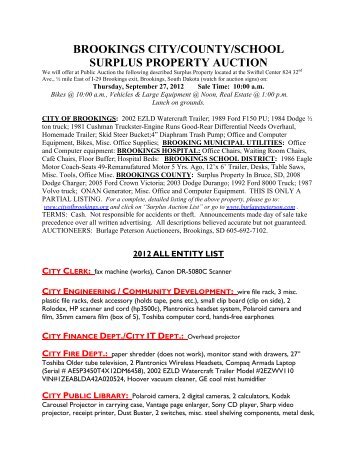 brookings city/county surplus property auction - City of Brookings