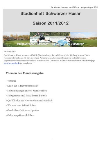 Stadionheft Schwarzer Husar Saison 2011/2012 - BV Werder