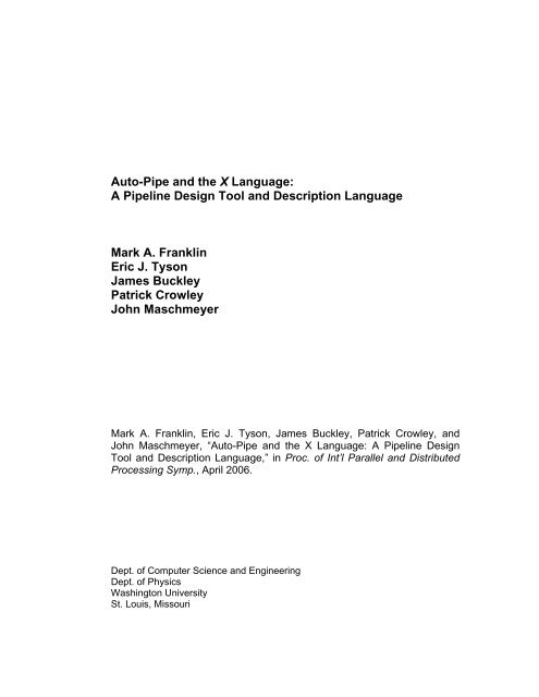 Auto-Pipe and the X Language - Stream Based Supercomputing ...