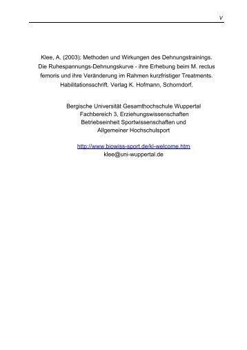 Klee, A. (2003): Methoden und Wirkungen des Dehnungstrainings