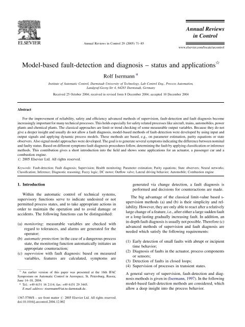 Model-based fault-detection and diagnosis ... - web page for staff