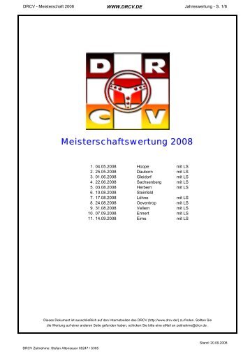 Meisterschaftswertung 2008 - DRCV