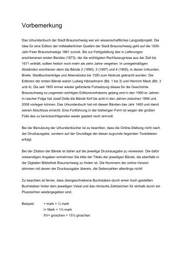 Urkundenbuch der Stadt Braunschweig Band 8 - Technische ...