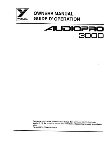 owners manual / guide d' operation - Yorkville Sound