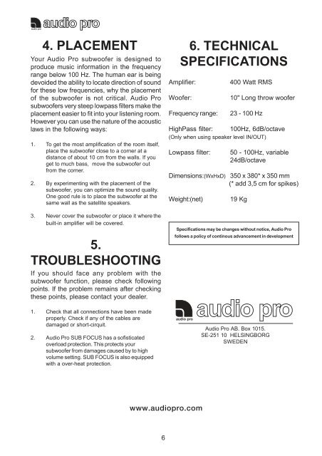 SUB FOCUS 115V manual.pmd - Audio Pro
