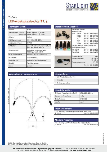 LED-Arbeitsplatzleuchte TL1 - Equipements Scientifiques