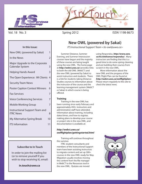 New OWL (powered by Sakai) - University of Western Ontario