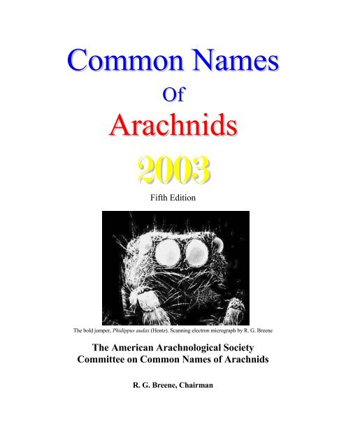 Common Names Arachnids 2003 - American Arachnological Society