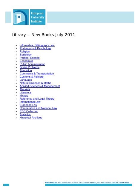 New Books July 2011 - European University Institute