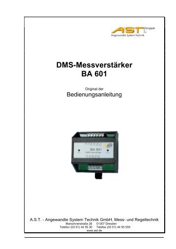 DMS-Messverstärker BA 601 - AST Angewandte System-Technik ...