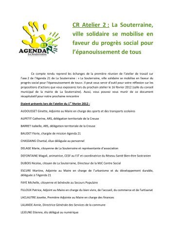 CR Atelier 2 : La Souterraine, ville solidaire se mobilise en faveur du ...