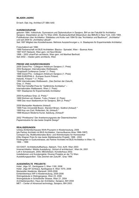 Cv Deutsch Pdf Mladen Jadric Architects