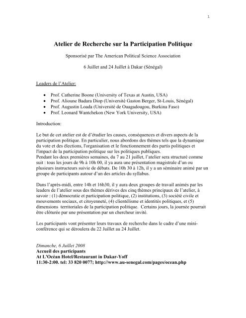 Atelier de Recherche sur la Participation Politique - American ...