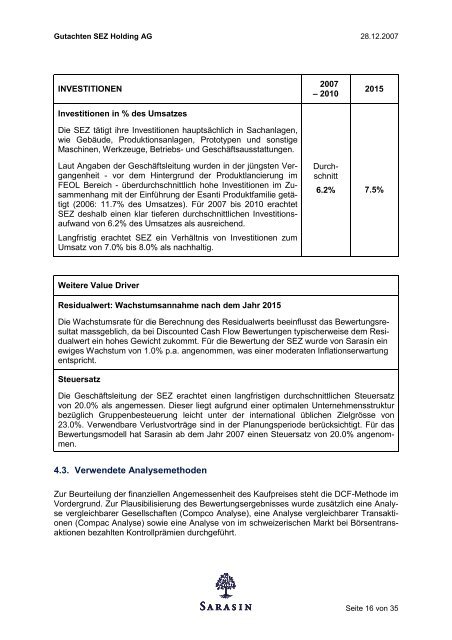 Gutachten - Bank Sarasin & Cie AG