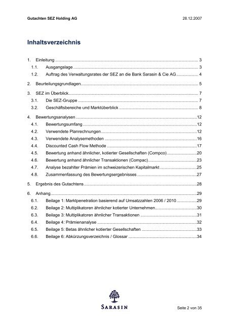 Gutachten - Bank Sarasin & Cie AG