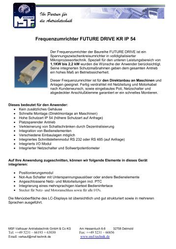 Frequenzumrichter FUTURE DRIVE KR IP 54 - MSF-Technik