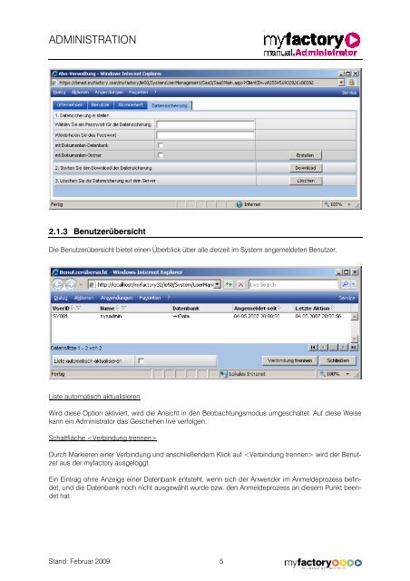 Handbuch Administration (ab Team.ON!) - Myfactory