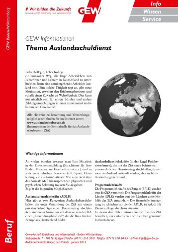 Thema Auslandsschuldienst - Gewerkschaft Erziehung und ...