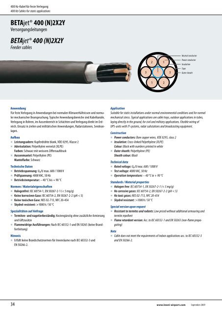 400 Hz Ground Power Cables 5 kV Airfield Lighting Cables - Leoni