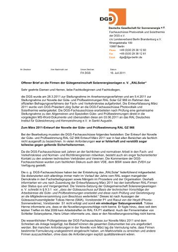 offenen Brief an die RALSolar-Firmen - DGS - Landesverband Berlin ...